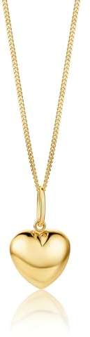 MIORE Collana Donna Ciondolo Cuore Oro Giallo 9KT 375 Lucido Bombato, Catena in Argento Placcato Oro 18KT, Gioiello Elegante Anallergico, In Elegante Portagioie
