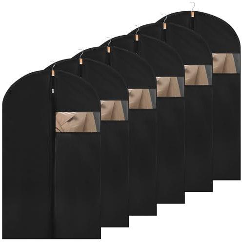 6 Pack Suit Bags PEVA Garment Bags Clothes Covers Suit Protector 60cm*100cm | Waterproof PEVA, Dustproof, Clear Window, Hanger Opening, Reusable for Suits, Shirts, Jackets, Home or Travel Use