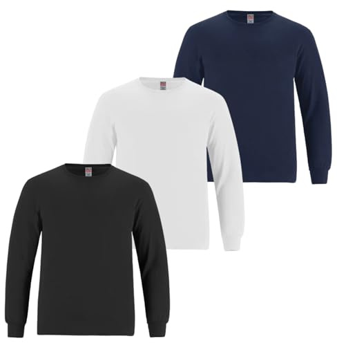 Kids Boys Girls Long Sleeve T-Shirt – 100% Cotton Plain Jersey Crew Neck with Cuffed Sleeves, Comfortable Casual Top for All-Season Wear