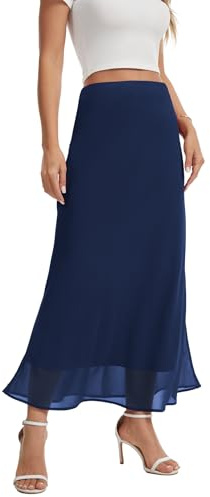 BEIGAI Gonna da donna, lunga, elegante, in vita elasticizzata, maxi gonna in chiffon, scorrevole, leggera, linea ad A, casual, gonna estiva per feste alla moda, Blu mare, S