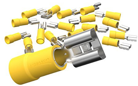 AUPROTEC 25x Flachsteckhülsen 4,0-6,0 mm² gelb/Steckbreite 6,3 mm Teilisoliert PVC weiblicher Steckverbinder FDD Kabel-Verbinder aus Messing verzinnt