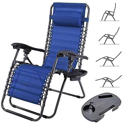 Bakaji Chaise longue relax inclinable modèle galbé avec plateau structure en acier et tissu textilène dimensions 163 x 65 x 113 cm pour plage, jardin, terrasse, extérieur (Bleu)