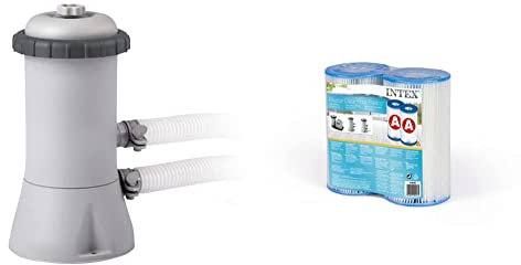 INTEX 28604 Filtre épurateur à Cartouche 1,7 m3/hr - Gris & Lot de 2 cartouches de Filtre A
