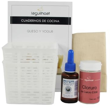 Kit para hacer queso fresco casero tipo Burgos y queso untable Kit completo con moldes, tela de quesero, cuajo y cloruro cálcico + recetas para principiantes