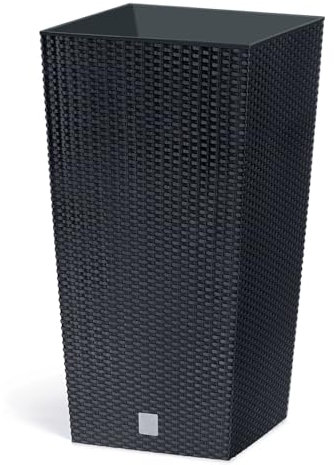 IMJ-Global Vaso Fioriera per piante Fiori DRTS H50 Simil Rattan da interno esterno Quadrato Alto Nero 26,6 Litri 26,5x26,5x50 cm design Moderno in plastica da balcone