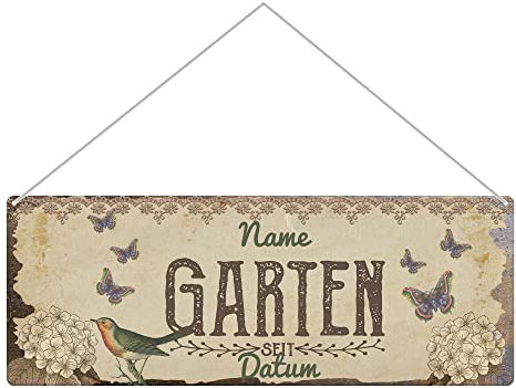 PR Print Royal Gartenschild selbst gestalten - Garten seit - Metallschild personalisiert mit Name und Datum, Geschenk für Gärtner, Outdoorschild aus Aluminium | Wetterfest, 24x9 cm