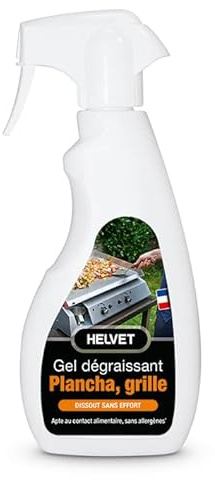 HELVET Nettoyant & Dégraissant Plancha & Grille Barbecue – Dissout Sans Effort les Graisses grâce à son Format Gel – Apte au Contact Alimentaire – 500 mL.