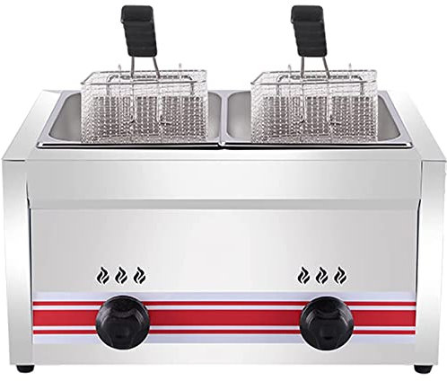 CGLYYDS Friteuse à gaz Professionnelle GPL, friteuse Commerciale en Acier Inoxydable avec paniers et couvercles de friteuse, pour la Cuisine à Domicile de Restaurant Commercial,DoubleCylinder10L+10L