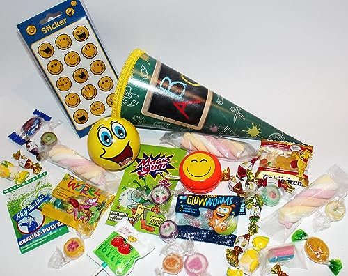 101680 gefüllte Mini Schultüte ABC 22cm mit Smile Ball Geschwistertüte Geschenk zum Schulanfang Ausbildung Studium