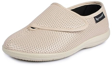 Aerosoft Zapatillas con Cierres Ajustables para Mujer, elásticas, 15 Anchos, Plantilla Intercambiable G-H, Antideslizantes, Beige, 39 EU