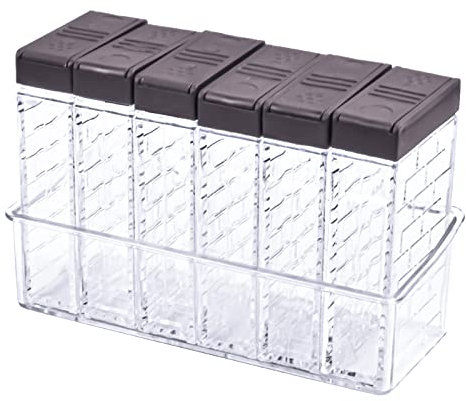 NiceLand 6er Set Gewürzdosen Plastik, Gewürzstreuer mit Tablett Gewürzbehälter Gewürz Organizer Camping, Gewürzdosen mit Deckel für Restaurants und Camping, Gewürzspender für Küchen