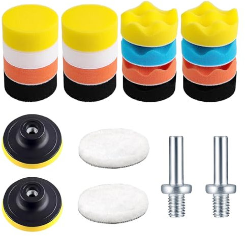 RYAN 7 Pezzi Tamponi per Lucidatura 80MM con 1 Platorello per Trapano e M14 Adattatore Esagonale Manico Tampone Lucidatura Auto Kit Lucidatura per Auto Bellezza Pulizia Lucidatura Ceretta
