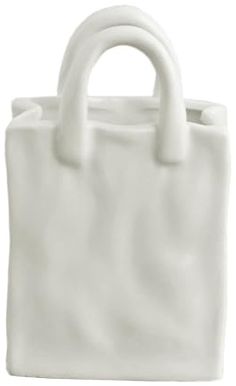 Fofetbfo White Ceramic Paper Bag Ceramic Vase, Cute Bag Vase, Creative Tote Bag Bag Vase, Modern Minimalism Handbag Purse Flowers Vases for Table Centerpiece Decor(#2)