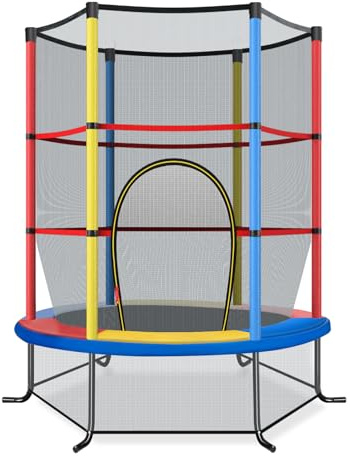 COSTWAY Trampolino Elastico Bambino Ø165 cm in Acciaio, Tappeto Elastico Bambini da Esterno e da Interno, con Rete e Cusicnetti Antiscivolo, Carico Statico 135 kg (Colorato, 165 x 191 cm)
