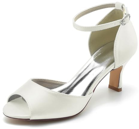 MINITOO Scarpe da sera da donna Tacco Peep Toe cinturino da sposa Sandali MY069, My069 avorio 6 5 cm tacco, 37 EU