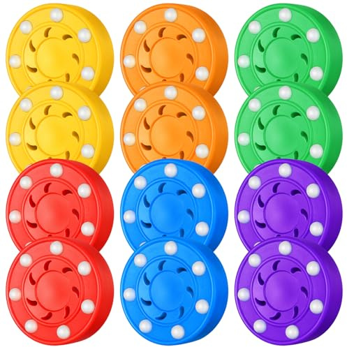 Foilswirl 12 Pcs Roller Hockey Pucks Street Ice Roller Hockey Pucks Outdoor(7 Rollers Style)