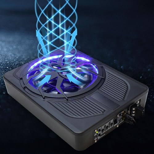 Fabater 800W 10 Slim Under Seat Car Subwoofer, Car Audio Subwoofers Built-in Amplifier, Powered Truck Subwoofer Upgrade with Blue LED Ambient Light (Blue)