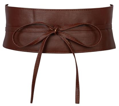 MILAKOO Dam Brett Mjukt PU Läderbälte Dragsko Brett Dambälte Obi Slips Brett Midjeband Wrap Slips Bälte för Bröllopsfest Klänning, Brun, 248cm/97.6'' (M)