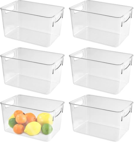 HEIYUET 6 Organizadores para Frigorífico Apilables, Transparentes con Asas, 24,8x17,2x14 cm, Cajas de Almacenamiento PET sin BPA para Cocina, Despensa, Congelador y Armarios