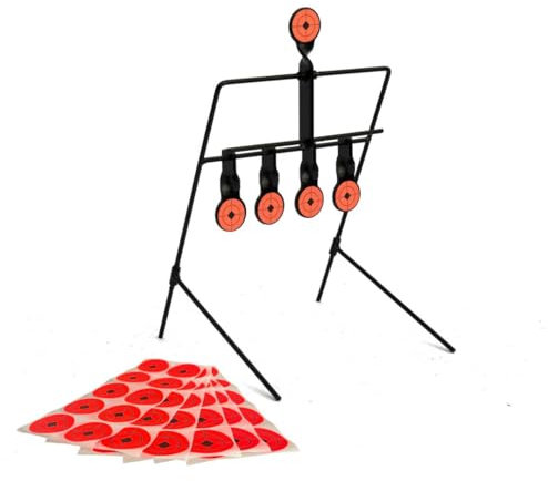 Bersagli per tiro con 5 bianchi in acciaio – Compatibile con pistole e fucili ad airsoft, aria compressa e CO2 (4,5 mm e 5,5 mm) – fino a 20 J – Autoreset – Pieghevole – Include 60 adesivi