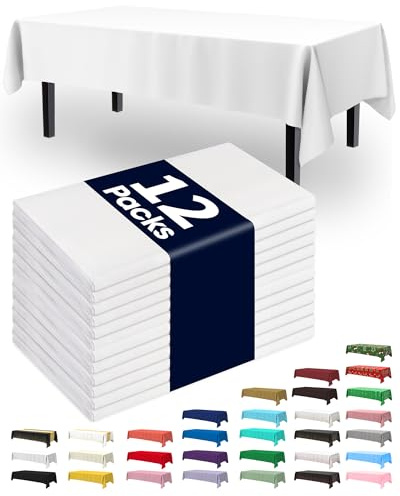 Pureegg Plastic Table Cloth Disposable 12 Pack 54x108 Inch, White