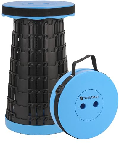 WedDecor Zusammenklappbarer Teleskop-Klapphocker, strapazierfähig, mit 200 kg Tragkraft, leicht, verstellbar, tragbarer Pop-Up-Hocker für Camping, Wandern, Grillen, Garten und Zuhause, Königsblau