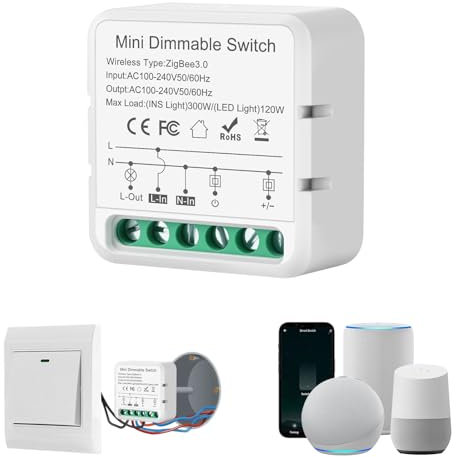 Variateur De Lumiere Zigbee 3.0, Interrupteur Variateur de Lumière, Variateur Led Dimmable Compatible avec Alexa, Taya,Smart Life, Fil neutre requis, Commutateurs intégrés,100-240V