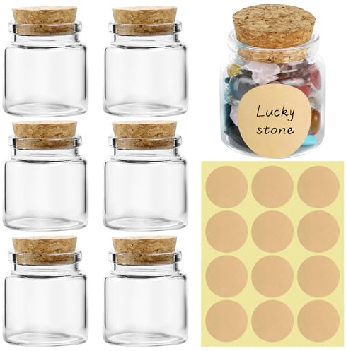 Set med 6 miniglasflaskor med kork, små glasflaskor med lock, 50 ml, miniglasflaskor för bröllopsgåvor, fester, kryddor och sylt