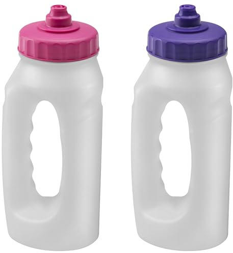 Jolly Brite Running Water Bottles 500ml Handheld Leakproof Bottles with Spout BPA Free & Lightweight Easy Grip for Jogging, Gym, Sports, Hiking Reusable Twin Pack (Pink Purple)