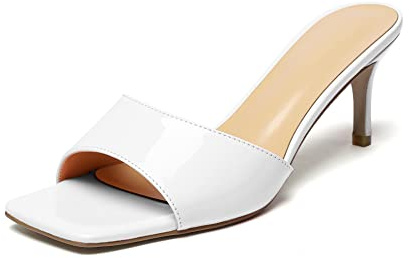 EDEFS Donna Mules Punta Quadrata Sandali 6,5 cm Punta Aperta Tacco Bassissimo Slip On Pantofole per Estate Casual Festa Vita Quotidiana Lavoro Bianco EU42
