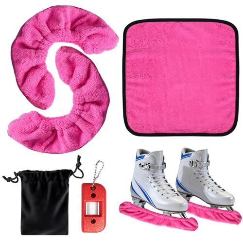 Ice Skate Blade Covers Set,Ice Skating Accessories,1 Pair Ice Skate Soakers & Ice Skates Blade Sharpener & Towel Kit, Hockey Figure Skates Accessories for Men Women (Includes Storage Bag)