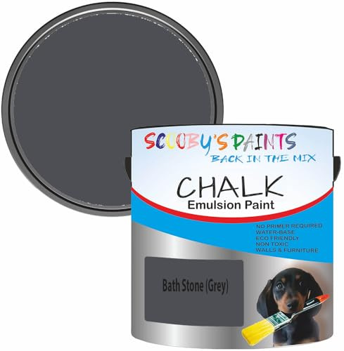 Scooby's Paints Chalk Emulsion Paint, Water-Based, No Primer Required, 250ml, For Walls and Furniture (Bath Stone (Grey))