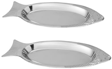 SHINEOFI Plato Forma De Pez Magnético 35cm y 40cm Acero Inoxidable Resistente Sin Olores Para Cocina Hogar Restaurante Set 2 Piezas Bandejas Decorativas Para Servir Pescado