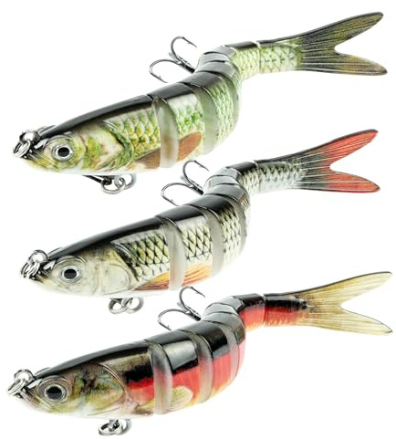Vicloon Esca Artificiali Multi Segmento, 3 Pezzi 13.5cm Esche da Pesca, Esca Wobbler a Più Snodi, con 3 Ami Ancorati, 27g Esche a Nuoto Lento per Luccio, Spigola e Trota