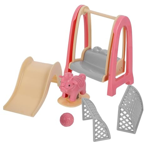 WOONEKY Miniature Dollhouse Playground Set – Mini Rocking-Horse, Swing, and Slide Accessories for Dollhouse Decor, Realistic Playhouse Furniture for ’ Pretend Play