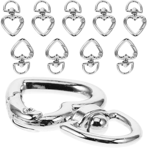 ABOOFAN 10 Llaveros para Manualidades Mosquetón de Resorte en Forma de Corazón Pequeño, Metal Plateado, Hebilla de Resorte para Bolso, Mochila y Accesorios Diy, Herrajes Resistentes