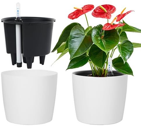 URCheers 2 macetas de riego automático con indicador de agua, ideal para principiantes y jardineros, adecuado para plantas pequeñas como geranios, menta, albahaca y hiedra en interiores y exteriores