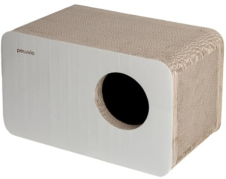 Peluvio Boxel Casa Rascador De Carton para Gatos 50x27x30 Cm, Corrugado, Escondite para Rascar, Descansar y Calmarse, Mueble Moderno para Gatos