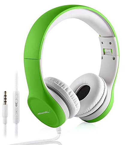 hisonic Kopfhörer Kinder, Kinderkopfhörer ab 3 Jahre Leicht Kopfhörer mit 85 db Lautstärkebegrenzung und Mikrofon, Musik-Sharing-Funktion, Verstellbarer kopfhörer für Jungen und mädchen. (Grün)
