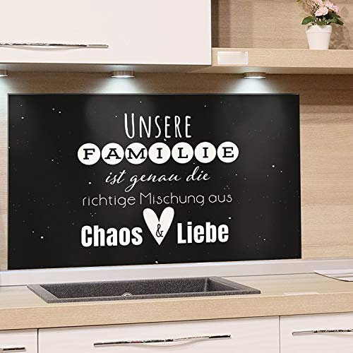 GRAZDesign Glasplatte Küche Familienspruch, Spritzschutz Küche Glas Küchenspruch, Wandpaneele Küche Küchenmotiv, Küchenrückwand Glas Schwarz / 60x60cm