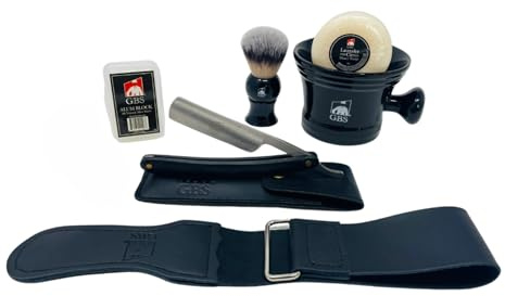 GENTS Professional Straight Razor Shaving Kit - Complete 7-Piece Gift Set with Leather Strop & Ceramic Bowl