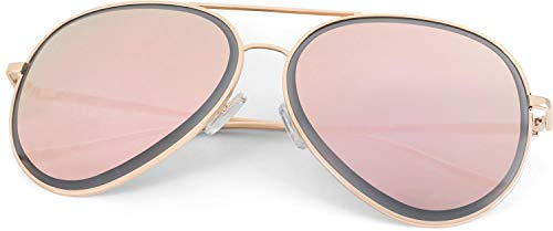 styleBREAKER gafas de sol de piloto unisex con borde pulido, lentes de espejo de policarbonato y montura de metal, gafas 09020102, color:Dorado montura/Fucsia vidrio de espejo