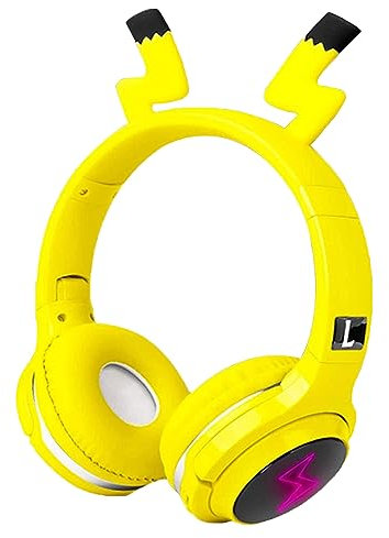 Auriculares Inalambricos Bluetooth Niños para Chico Niñas, Amarillo Cascos con Microfono, Auriculares Over Ear Plegable con Luz LED para PC/iPad/Tabletas/Portátil/Estudio/Viaje Regalos