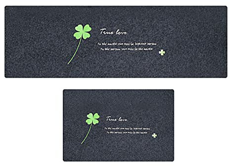 Yngffb Alfombra de cocina, 2 alfombrillas de puerta, alfombra de suelo, fibra de poliéster, alta absorción de agua, antideslizante, para cocina, baño (40 x 60 cm + 40 x 120 cm, trébol de cuatro hojas)