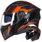 Motorrad Modularer Helm mit doppelter Anti-Fog-Linse Motorrad helme D.O.T Integralhelm Moped Roller Klapphelm Schutzhelm für Herren & Damen (Schwarz-Orange Kohlefaserstruktur) (58~60cm L)