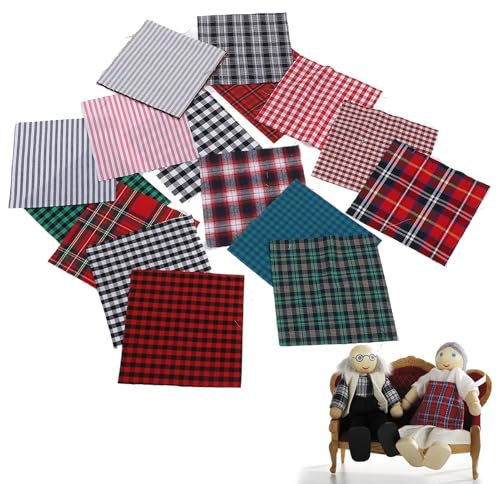 Weihnachten Plaid Baumwollstoff, 20 Stück Weihnachts-Baumwollstoff Patchwork, 25 x 25 cm, Stoffe zum Nähen, Quilt-Stoff, Karo-Nähstoff für DIY Basteln Handwerken Patchwork