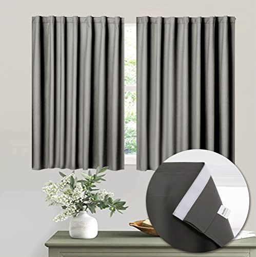 Muamar No Drill Blackout Curtain, Easy Install Window Curtain Panels, Portable Bedroom Curtains 2 Panel Sets, Light Blocking Shades for Window (Grey, 34 W x 30 L)