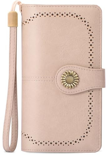 TEUEN Geldbörse für Damen, großes Fassungsvermögen, RFID-Blockierung mit Checkier, Ausweis, Kartenfächer, Organizer mit Reißverschluss für Münzen, Geschenk für Damen, Vintage Grau meliert, lang,