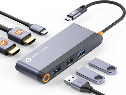 NOVOO USB-C Docking Station - Dual Monitor HDMI Adapter, 100W PD, 4 USB Ports, Thunderbolt 3/4 Dock for Dell, HP, Lenovo, Asus, MacBook Pro