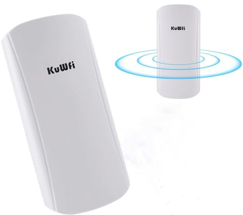 KuWFi Accesso Point Esterno,1-2KM Distanza, velocità WiFi fino a 450Mbps, Ponte Radio Wireless Dual Band 5.8GHz per Router Starlink/Telecamera, connessione PTP/PTMP Antenna WiFi Esterno